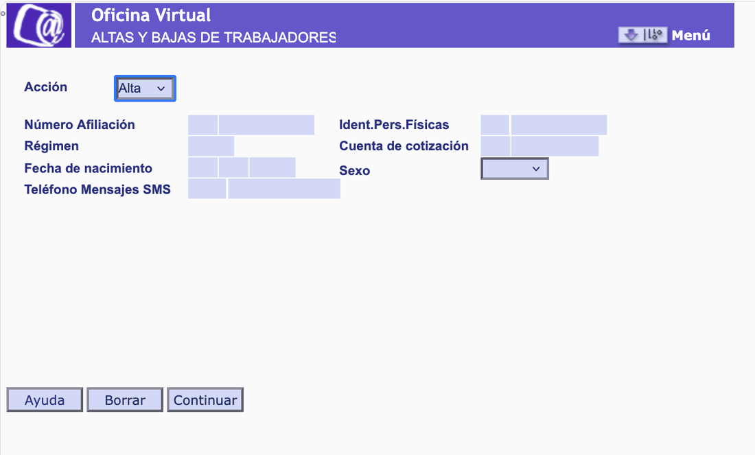 Menú de alta y baja del trabajador