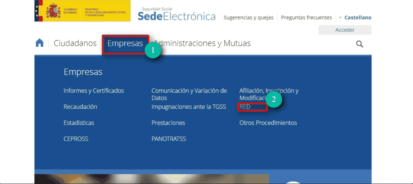 Solicitud de autorizado RED — Sistema RED, paso 1 de 6