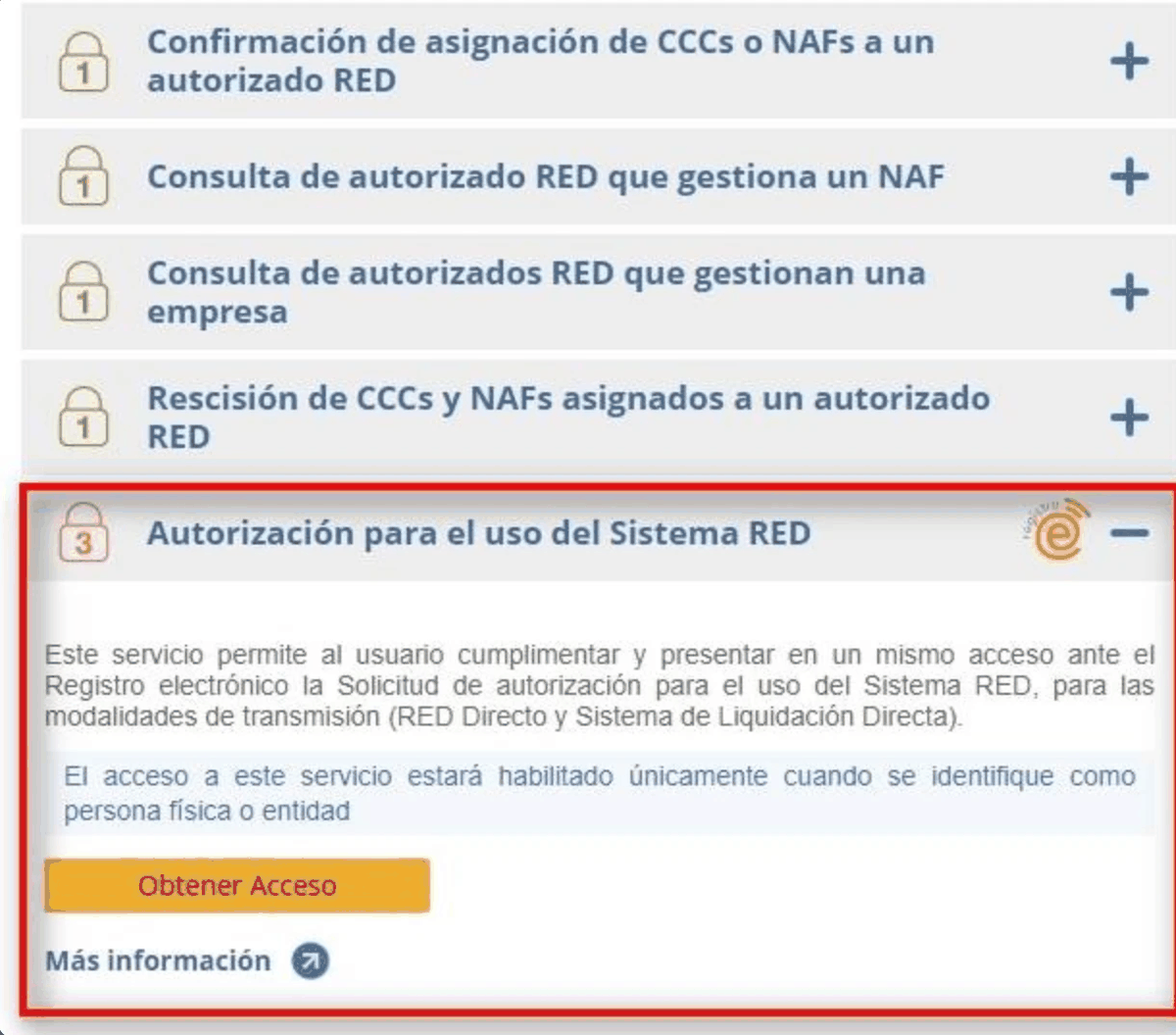 Solicitud de autorizado RED — Sistema RED, paso 2 de 6