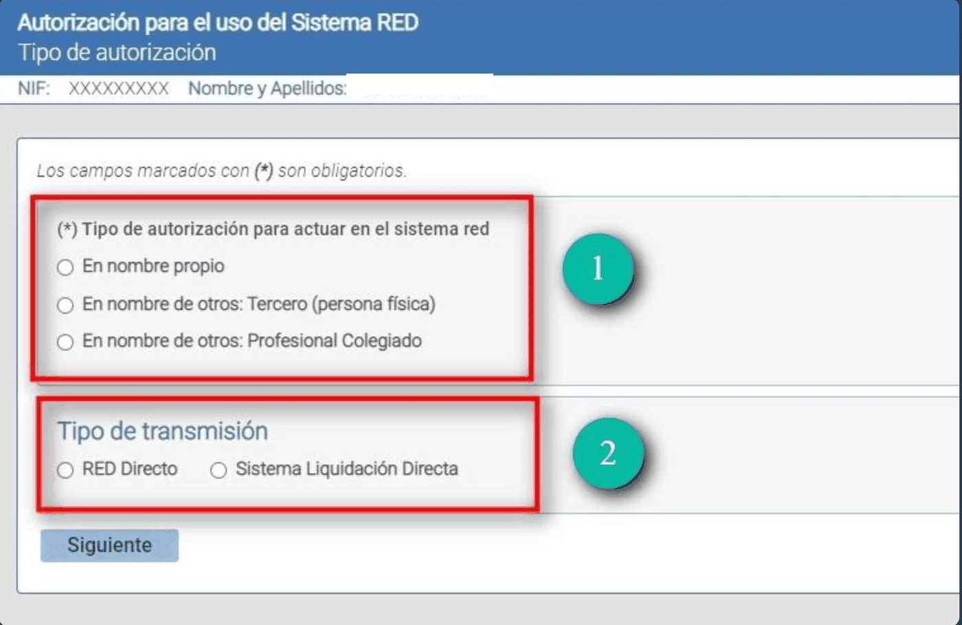 Solicitud de autorizado RED — Sistema RED, paso 4 de 6