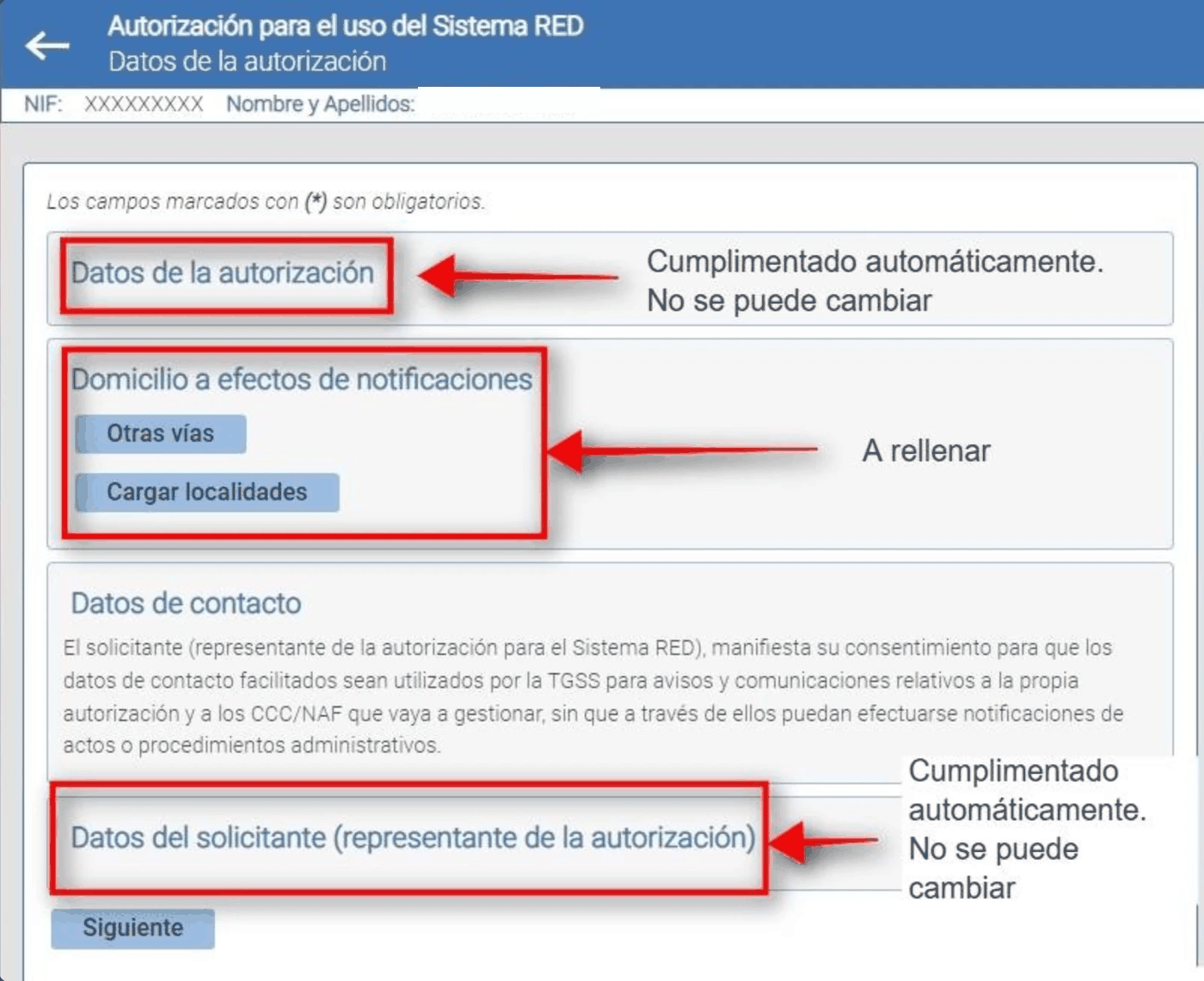 Solicitud de autorizado RED — Sistema RED, paso 5 de 6