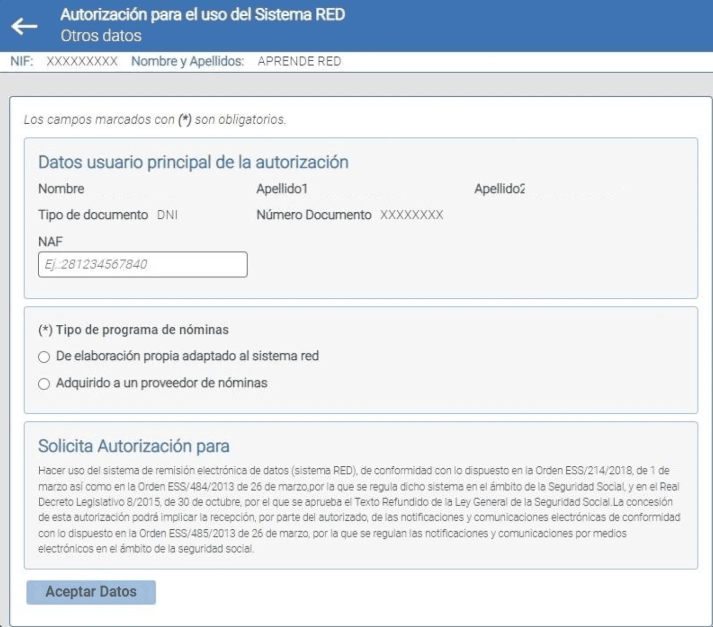 Solicitud de autorizado RED — Sistema RED, paso 6 de 6