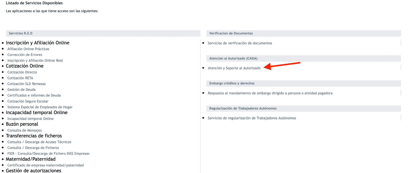 CASIA del Sistema RED — Sistema RED, paso 1 de 7