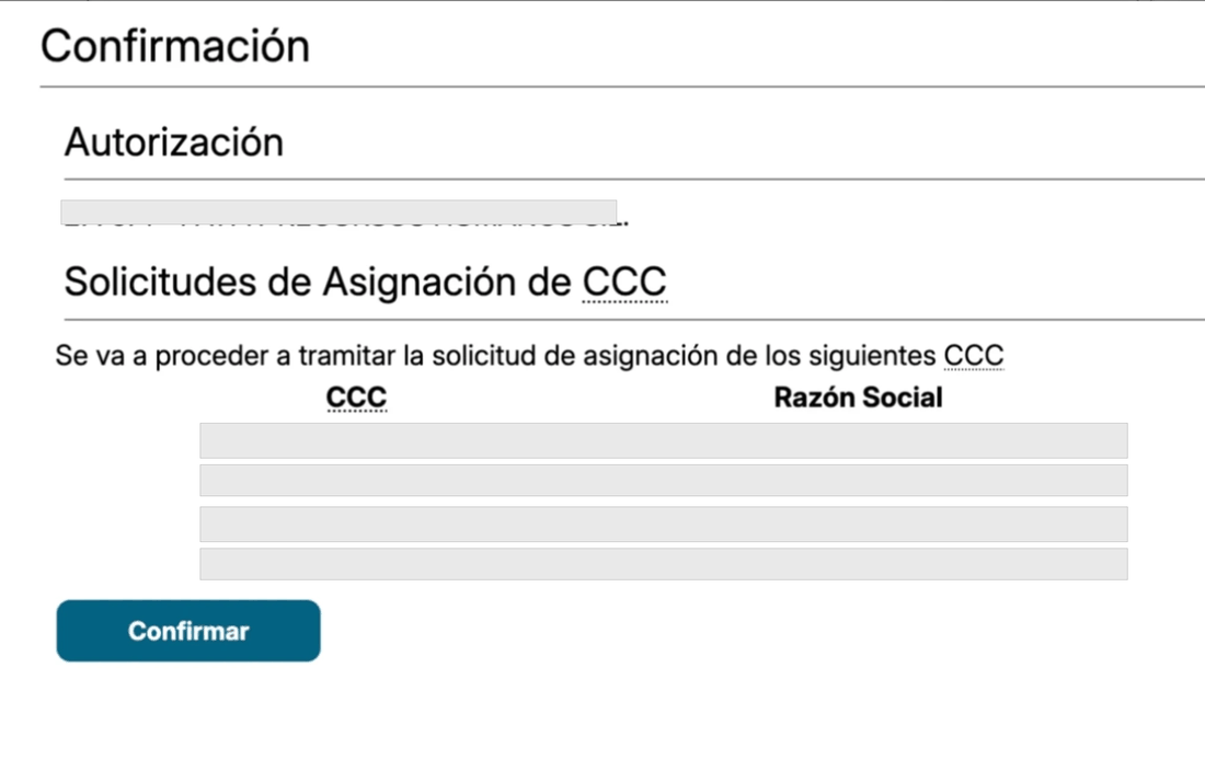 Asignación de CCC o NAF a un autorizado RED — Sistema RED, paso 5 de 5