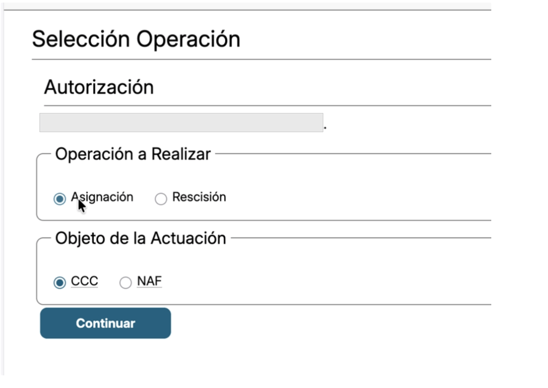 Asignación de CCC o NAF a un autorizado RED — Sistema RED, paso 3 de 5