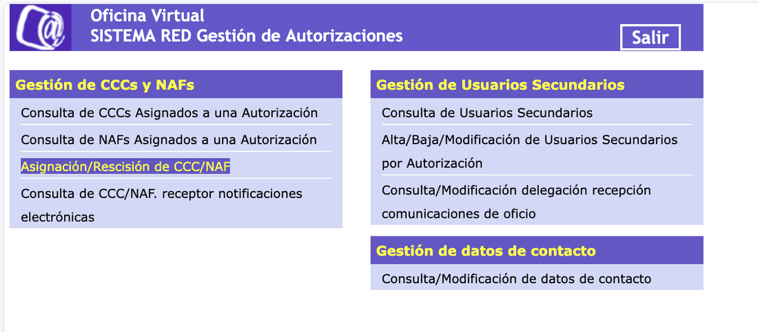 Asignación de CCC o NAF a un autorizado RED — Sistema RED, paso 2 de 5