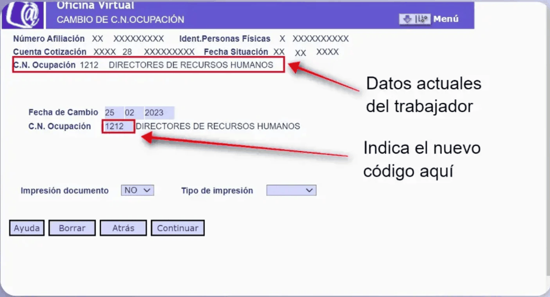 Variación de C.N. Ocupación — Sistema RED, paso 3 de 3