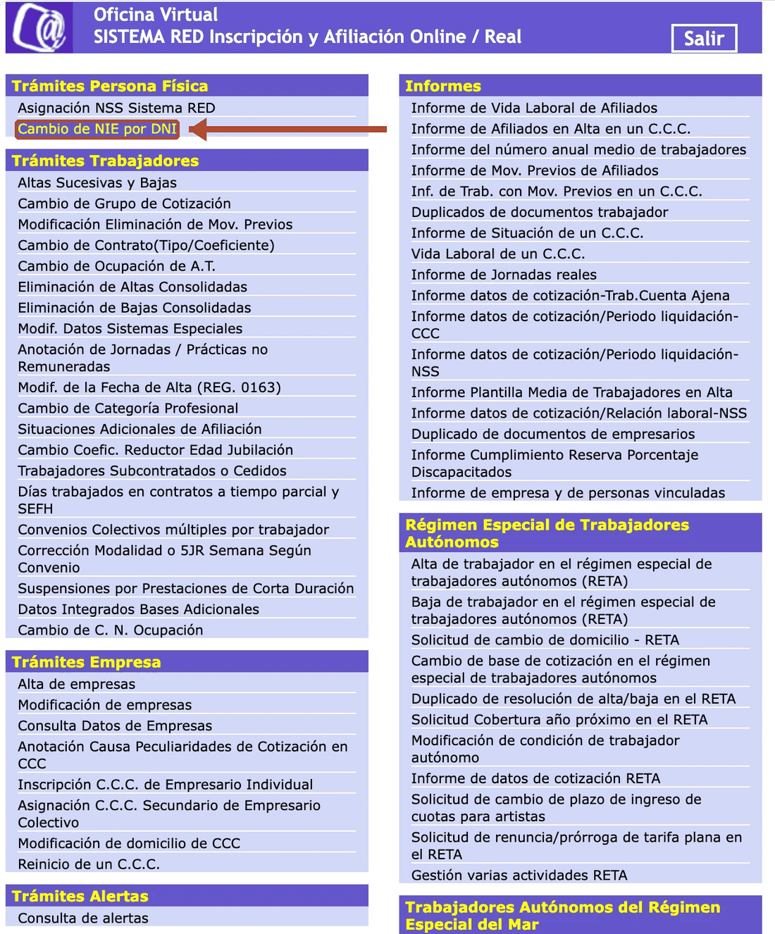 Cambio de NIE a DNI de un trabajador — Sistema RED, paso 2 de 4